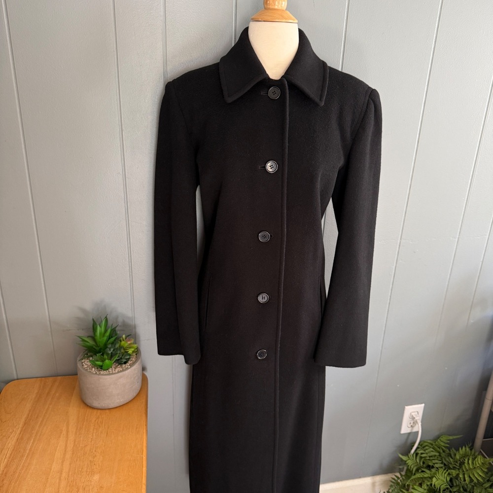 Liz Claiborne Womens Lambswool Long Coat Black 8 Academia Downtown Chic Matrix